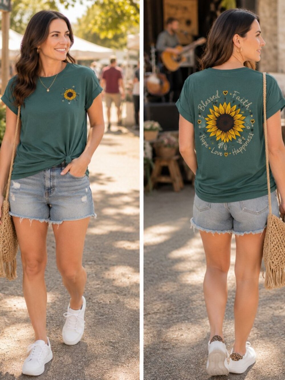 Attitude Not Included Sunflower Faith Hope Love Graphic Tee | Green | XS | NWT